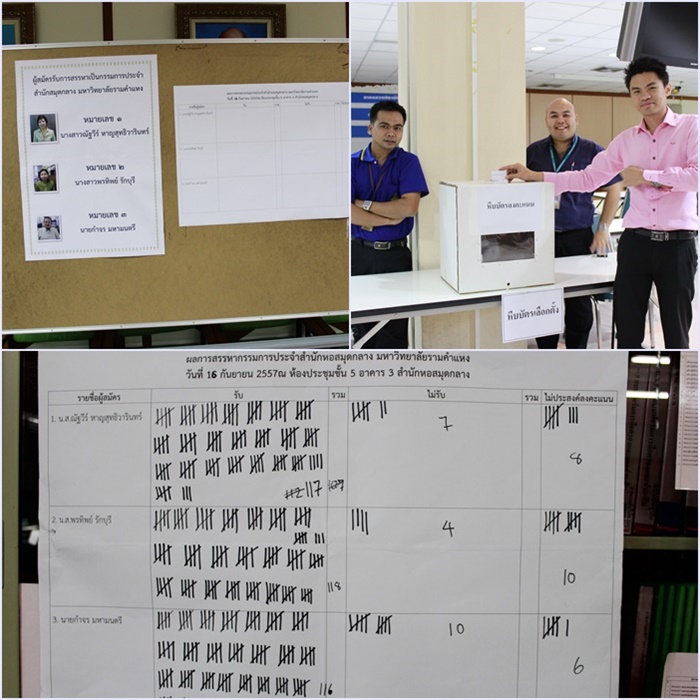 ภาพการเลือกตั้งสรรหาบุคลากรเพื่อแต่งตั้งคณะกรรมการประจำสำนักหอสมุดกลาง (16 ก.ย. 2557)