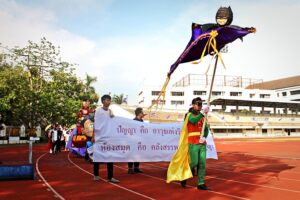 ขบวนพาเหรดของสำนักหอสมุดกลาง จัดขึ้นด้วยแนวคิด "ปัญญา คือ อาวุธแห่งวีรบุรุษ ห้องสมุด คือ คลังสรรพวุธแห่งปัญญา"